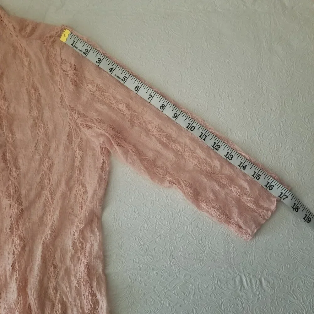 Vtg Keren Hart Women M Peach Lace Knit 3/4 Long Sleeve Lightweight Open Cardigan - Picture 12 of 13